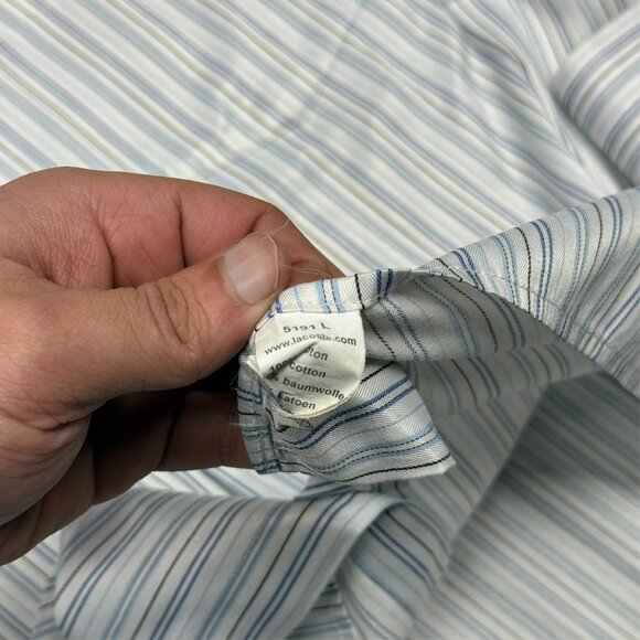 Lacoste Dress Shirt Made in France Striped Cotton Button Down 15 1/2 Medium - Picture 9 of 9